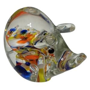Vintage confetti art glass pig paperweight
